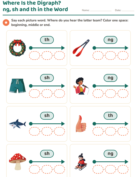 Preview of Digraphs worksheet for grade 1