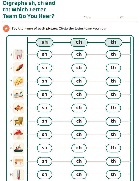 Preview of Digraphs worksheet for grade 1
