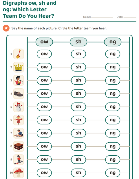 Preview of Digraphs worksheet for grade 1