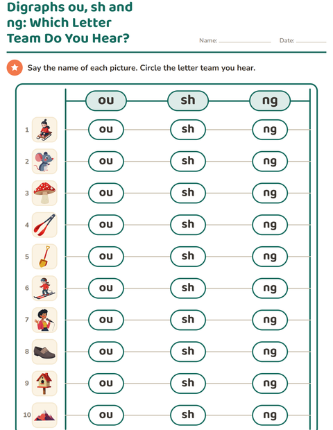 Preview of Digraphs worksheet for grade 1
