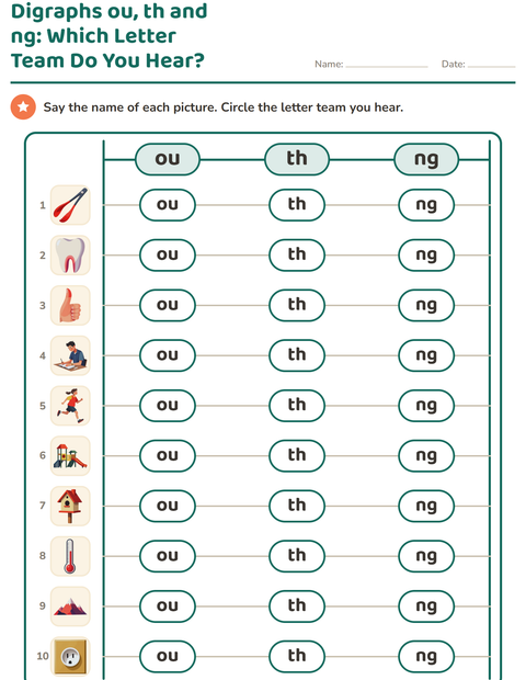 Preview of Digraphs worksheet for grade 1