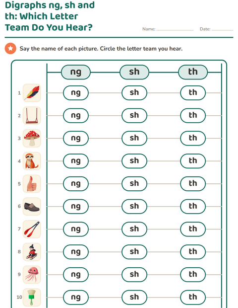 Preview of Digraphs worksheet for grade 1
