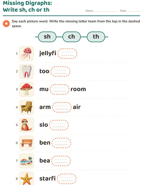 Preview of Digraphs worksheet for grade 1