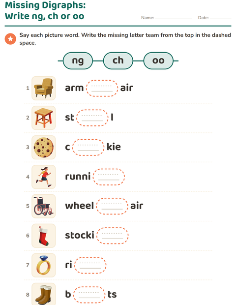 Preview of Digraphs worksheet for grade 1