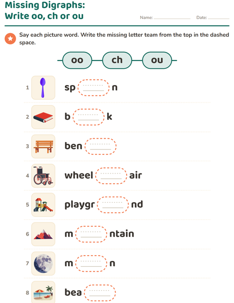Preview of Digraphs worksheet for grade 1
