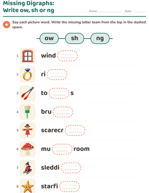 Preview of Digraphs worksheet for grade 1
