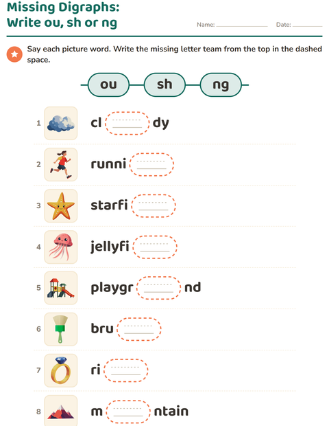 Preview of Digraphs worksheet for grade 1