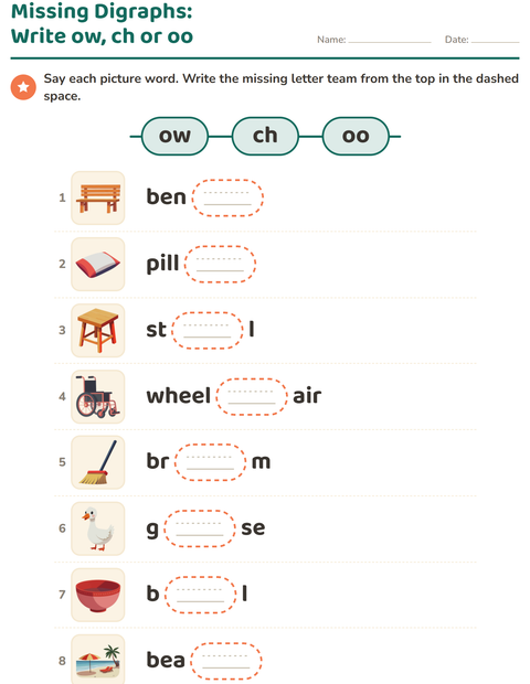 Preview of Digraphs worksheet for grade 1
