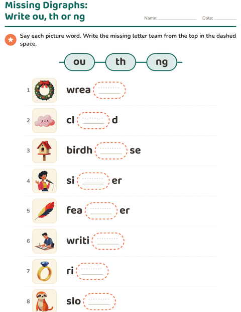 Preview of Digraphs worksheet for grade 1