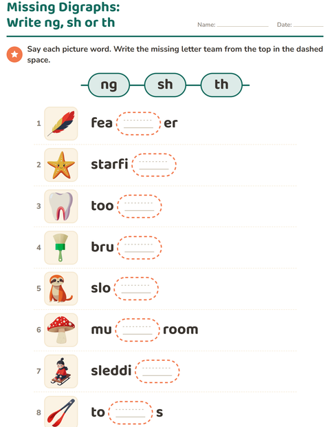 Preview of Digraphs worksheet for grade 1