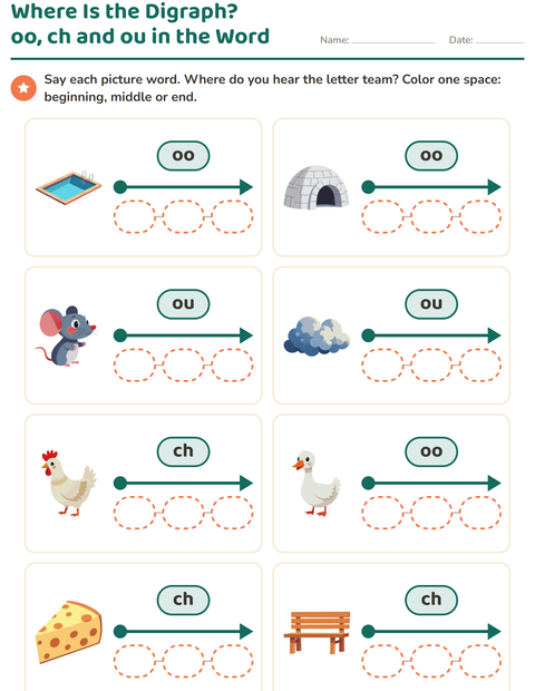 Preview of Digraphs worksheet for grade 1