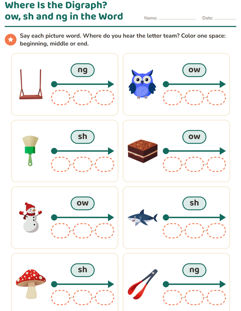 Preview of Digraphs worksheet for grade 1