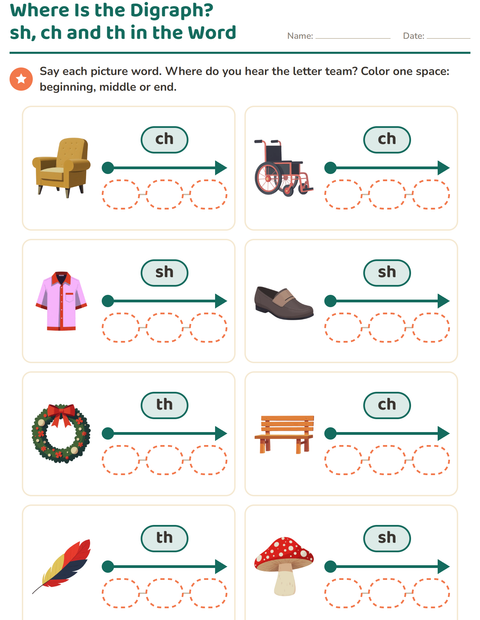 Preview of Digraphs worksheet for grade 1
