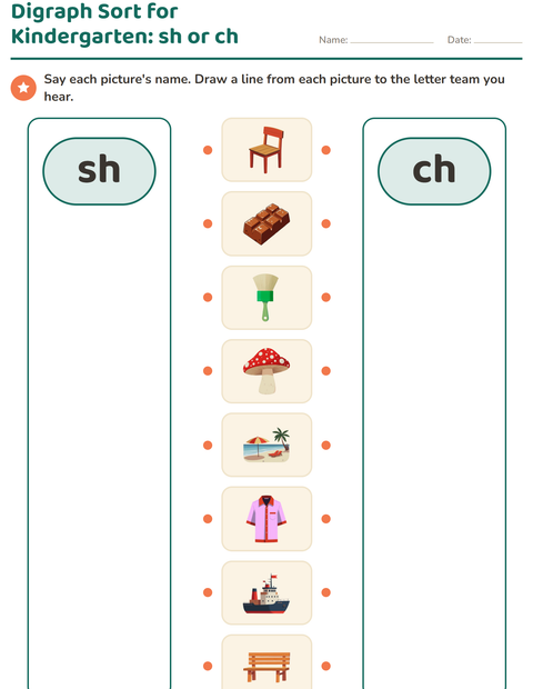 Preview of Digraphs worksheet for kindergarten