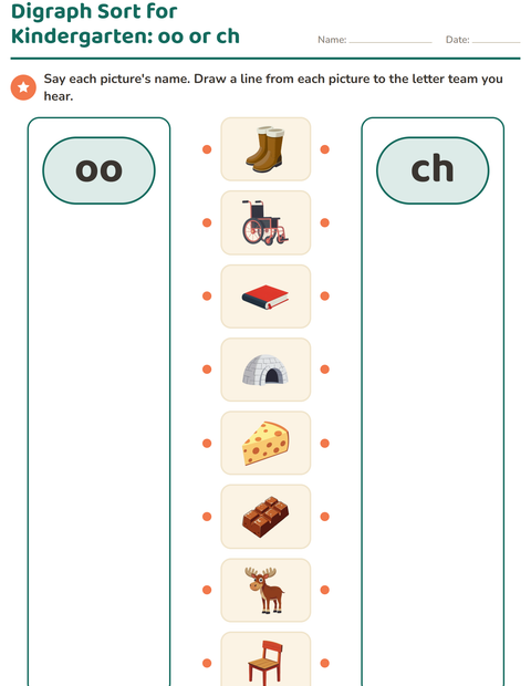 Preview of Digraphs worksheet for kindergarten