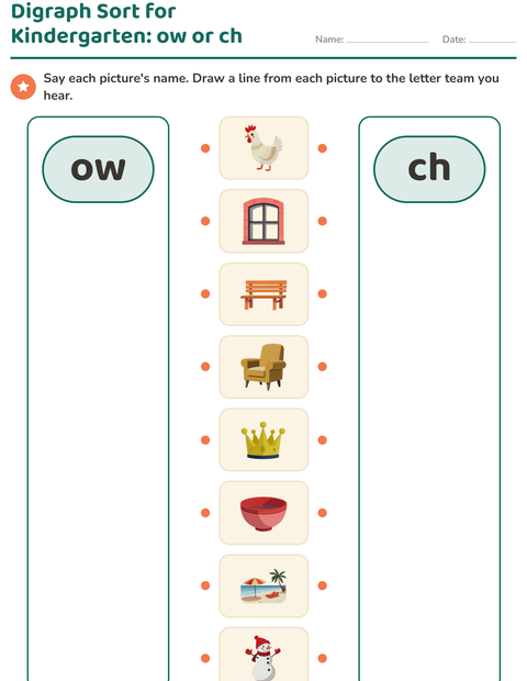 Preview of Digraphs worksheet for kindergarten