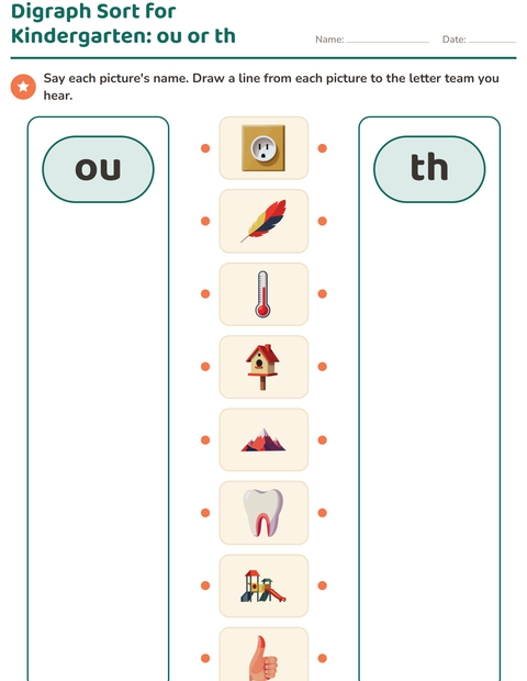 Preview of Digraphs worksheet for kindergarten