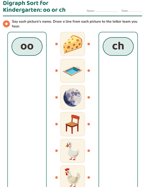 Preview of Digraphs worksheet for kindergarten
