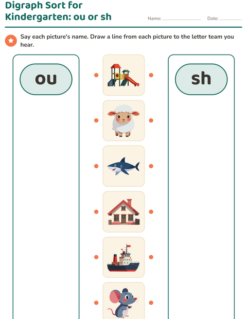 Preview of Digraphs worksheet for kindergarten