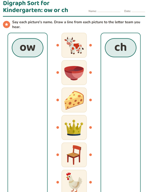 Preview of Digraphs worksheet for kindergarten