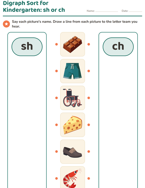 Preview of Digraphs worksheet for kindergarten