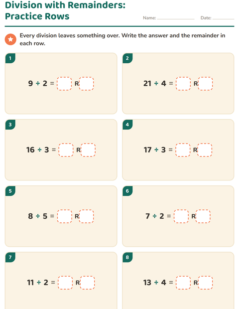 Preview of Division with Remainders worksheet for grade 3
