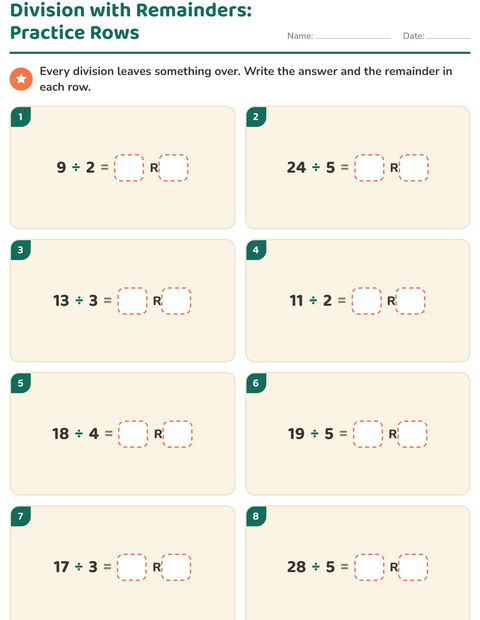Preview of Division with Remainders worksheet for grade 3