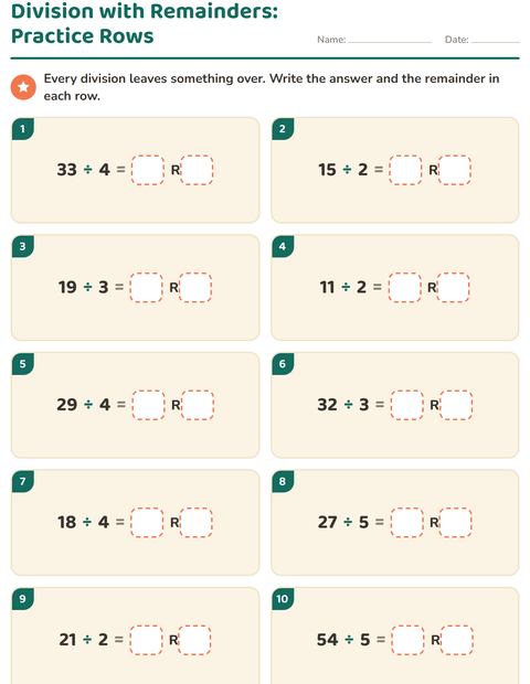 Preview of Division with Remainders worksheet for grade 3