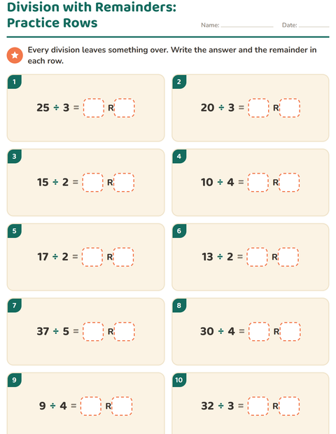 Preview of Division with Remainders worksheet for grade 3