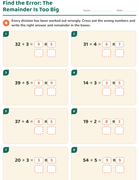 Preview of Division with Remainders worksheet for grade 3