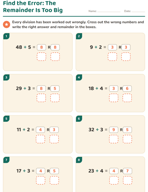 Preview of Division with Remainders worksheet for grade 3
