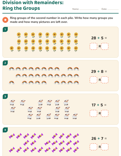 Preview of Division with Remainders worksheet featuring Easter for grade 3