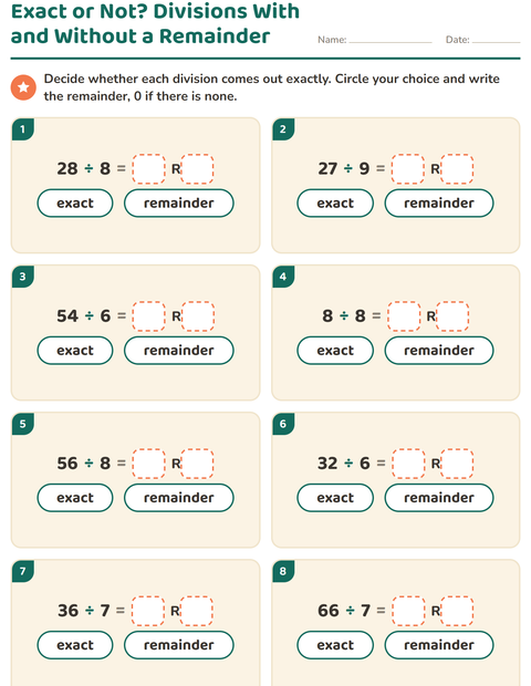 Preview of Division with Remainders worksheet for grade 3