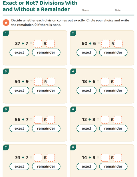 Preview of Division with Remainders worksheet for grade 3