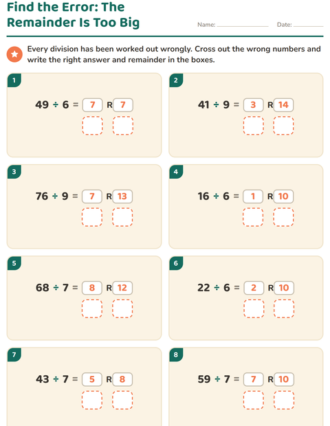 Preview of Division with Remainders worksheet for grade 3