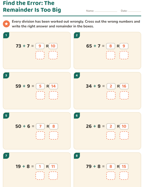 Preview of Division with Remainders worksheet for grade 3