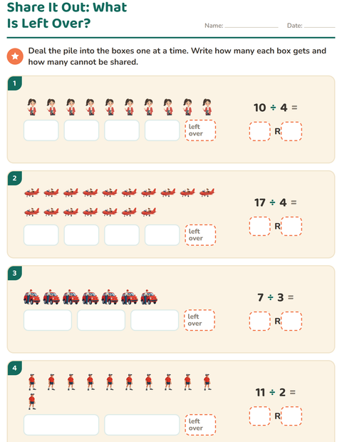 Preview of Division with Remainders worksheet featuring Occupations for grade 3