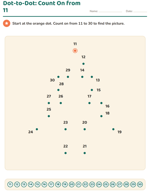 Dot to Dot: Count On from 11 to 30 with No Outline