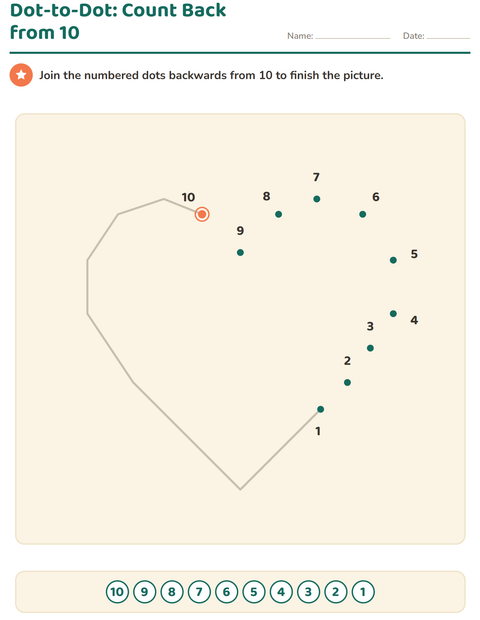 Backwards Dot to Dot: Count Down from 10 to 1