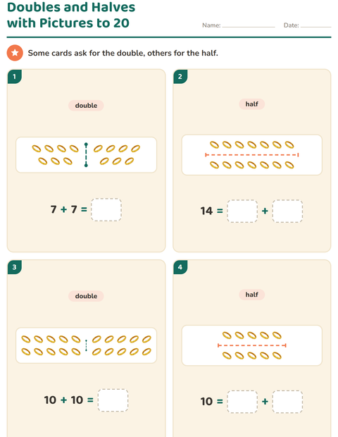 Preview of Doubles and Halves worksheet featuring Accessories for grade 1