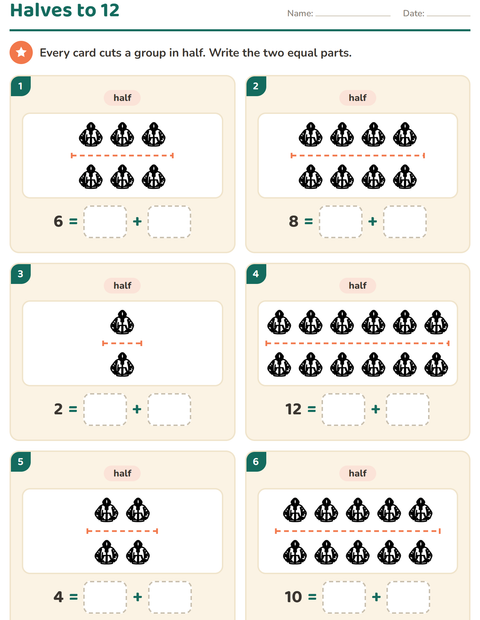Preview of Doubles and Halves worksheet featuring Apparel BW for grade 1