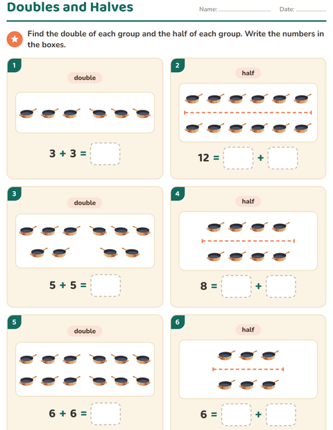 Preview of Doubles and Halves worksheet featuring Around the House for grade 1