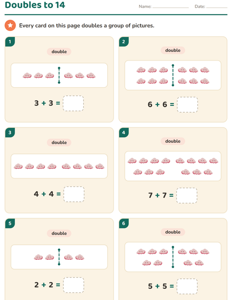 Preview of Doubles and Halves worksheet featuring Beach for grade 1