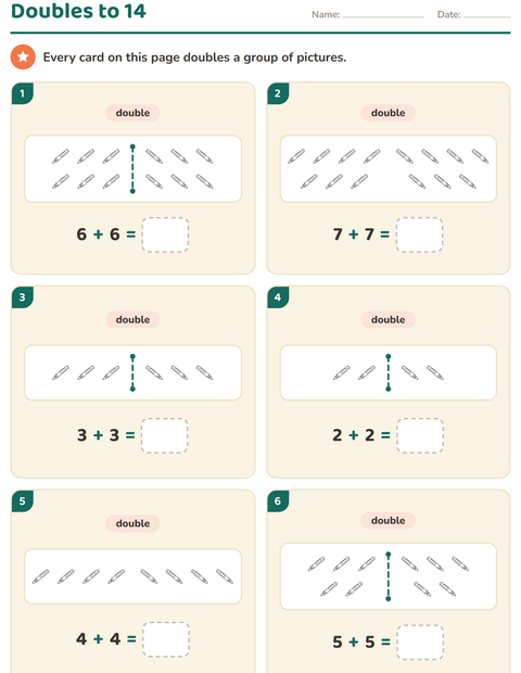 Preview of Doubles and Halves worksheet featuring Classroom (B&W) for grade 1