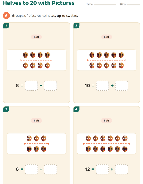 Preview of Doubles and Halves worksheet featuring Accessories for grade 1