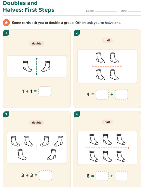 Preview of Doubles and Halves worksheet featuring Apparel BW for grade 1