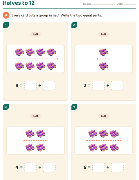 Preview of Doubles and Halves worksheet featuring Beach for grade 1