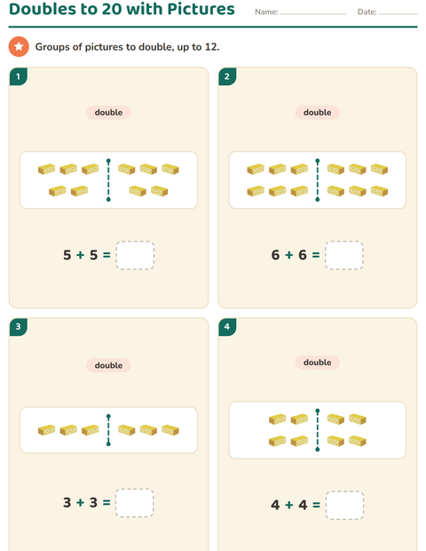 Preview of Doubles and Halves worksheet featuring Breakfast for grade 1