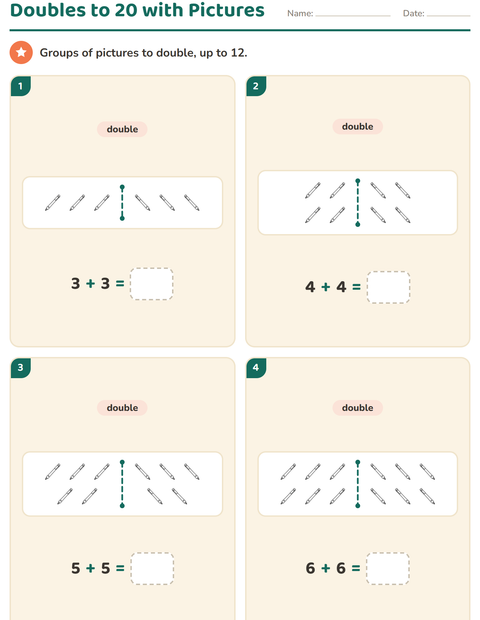 Preview of Doubles and Halves worksheet featuring Classroom (B&W) for grade 1
