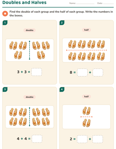 Preview of Doubles and Halves worksheet featuring Clothing for grade 1